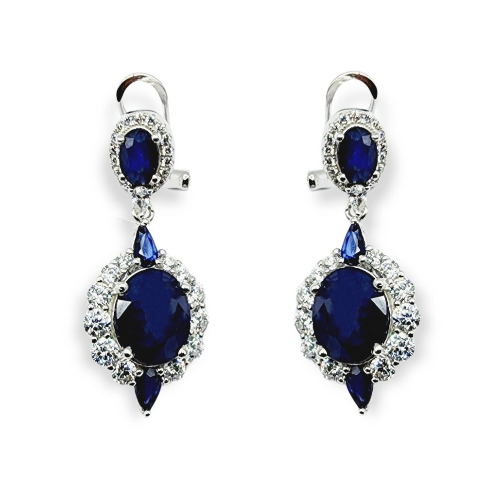 Sterling Silver Fancy Drop Style Earrings with Natural Blue Sapphire (7.54ct)